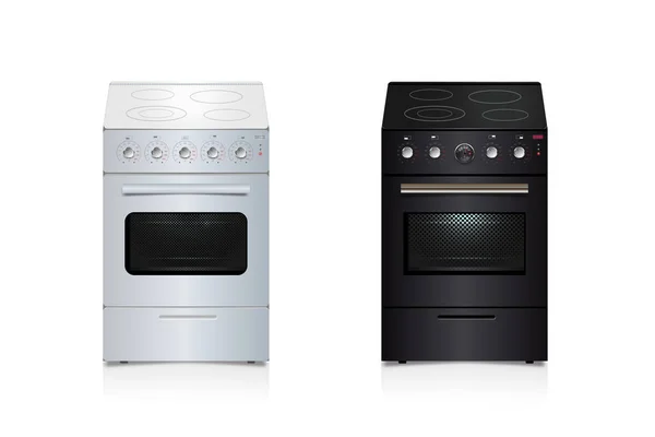 Vector Set White Black Kitchen Stoves White Background Kitchen Appliances — 图库矢量图片