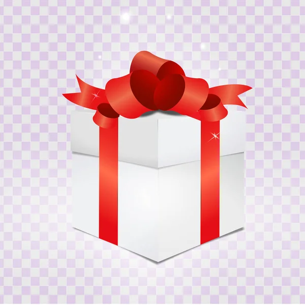 Gift box with red ribbon isolated on transparent background. Vector illustration. EPS10 — Vector de stock
