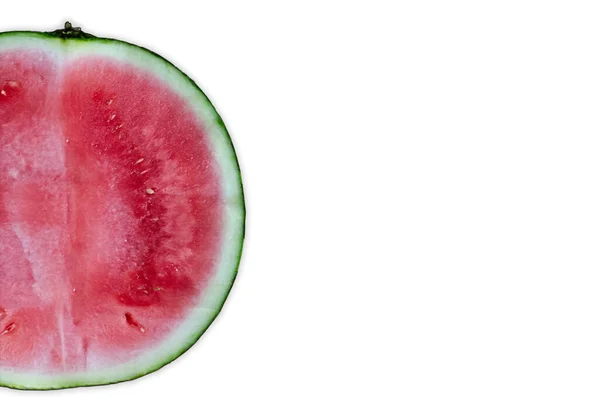 Eine Halbe Wassermelone Einer Ecke Mit Weißem Hintergrund — Stockfoto