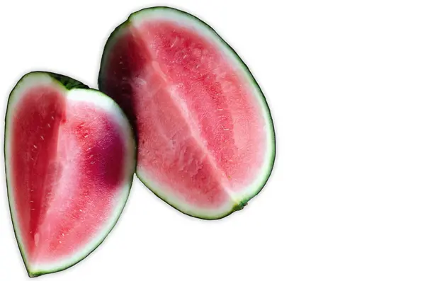 Zwei Frische Reife Wassermelonen Übereinander Mit Weißem Hintergrund — Stockfoto