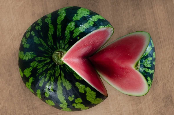 Eine Frische Scheibe Reife Wassermelone Auf Einem Holzbrett Fruchtkonzept Für — Stockfoto