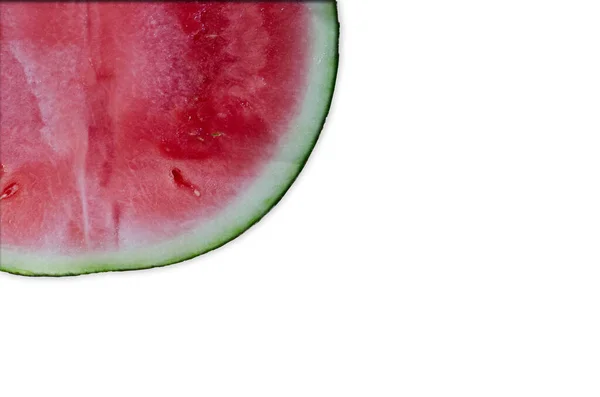 Eine Halbe Wassermelone Einer Ecke Mit Weißem Hintergrund — Stockfoto