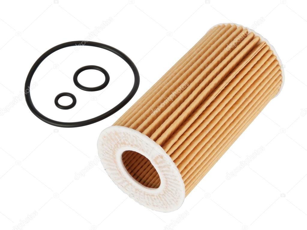 Oil filter, air filter, fuel filter on a white background