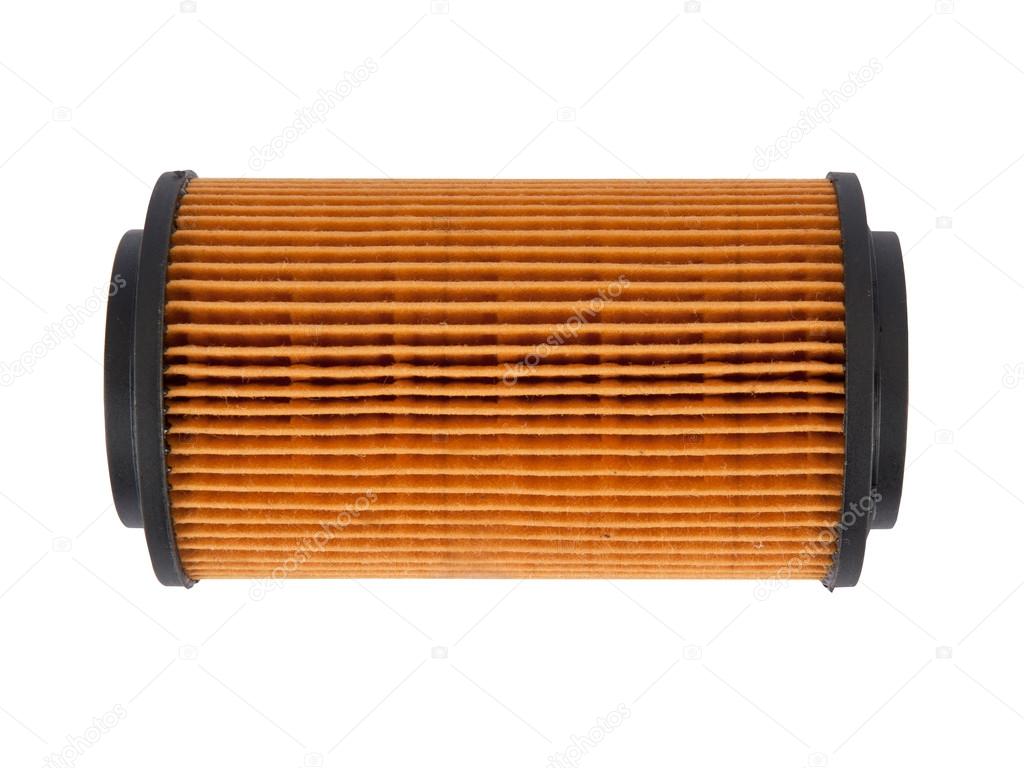 Oil filter, air filter, fuel filter on a white background