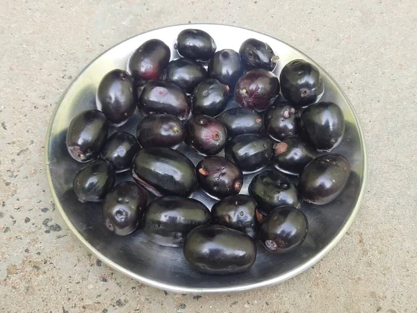 Syzygium Cumini Buah Tumbuhan Ini Adalah Tumbuhan Berbunga Dari Familia — Stok Foto