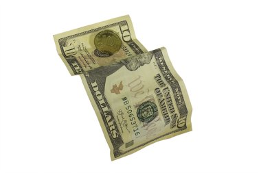 Beyaz arka plan üzerinde izole On dolarlık banknot