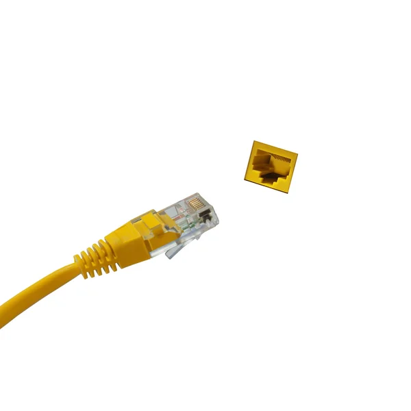 Cable de red amarillo sobre fondo blanco — Foto de Stock