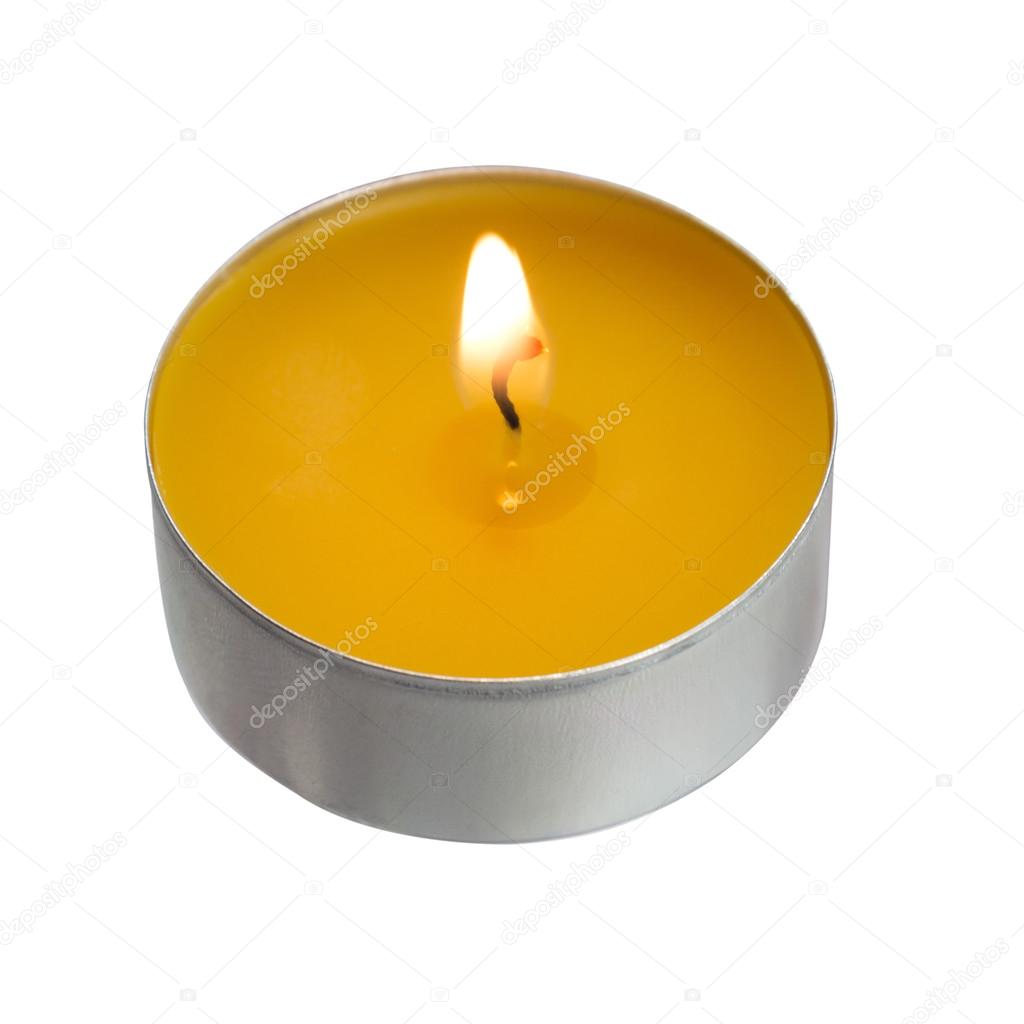Yellow candle isolated on white background