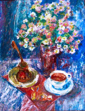  Bir fincan kahve, Turk, çikolata ve çiçek 