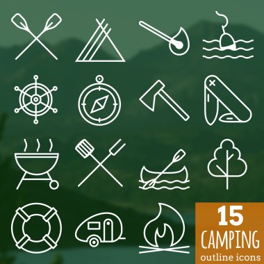 Camping icons. Pixel perfect vector outline icons