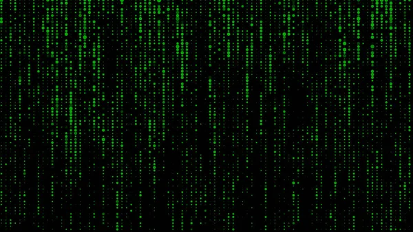 Abstract green background in a matrix style. Dots on screen of stream of binary code. Matrix space wallpaper. Green on black. 3D rendering.