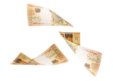 Sonbaharda iki 50 reais banknot, izole edilmiş beyaz arkaplan