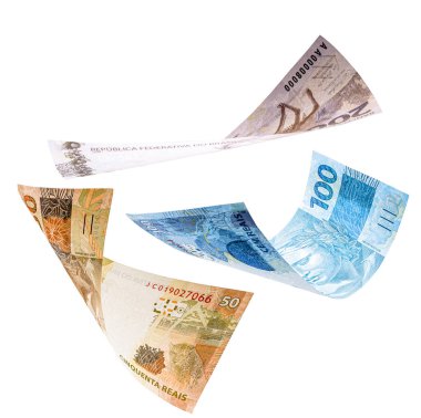 Sonbaharda iki yüz elli reais, izole edilmiş beyaz arka plan. Büyük kayıp, enflasyon ve devalüasyon kavramı