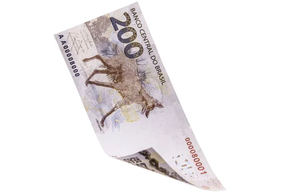 200 Reali Banknotów Nowy Banknot Brazylii Białym Tle — Zdjęcie stockowe