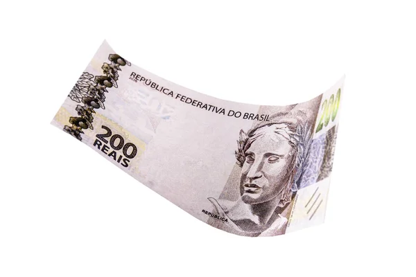 Banconote 200 Reais Nuova Banconota Dal Brasile Fondo Bianco Isolato — Foto Stock