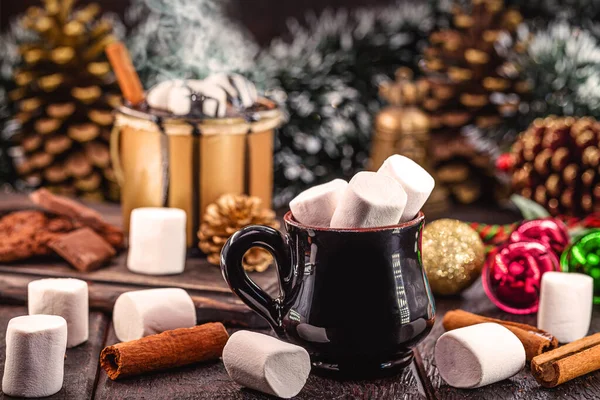 Marshmallows Antique Porcelain Mug Decorated Christmas Setting Typical Christmas Candy — Stock Photo, Image