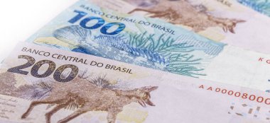 Brezilya 'dan gelen para banknotları 100 ve 200 reais değerinde, Wolf guara.