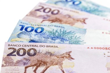 Brezilya 'dan gelen para banknotları 100 ve 200 reais değerinde, Wolf guara.