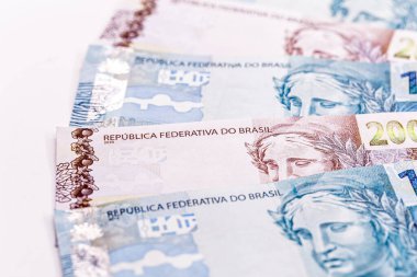 Yüz iki yüz reais banknot, Brezilya 'dan para. Brezilya ekonomisi kavramı, ekonomik büyüme