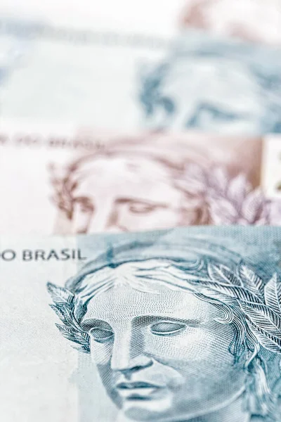 Notas 100 200 Reais Dinheiro Brasil Conceito Economia Brasileira Crescimento — Fotografia de Stock