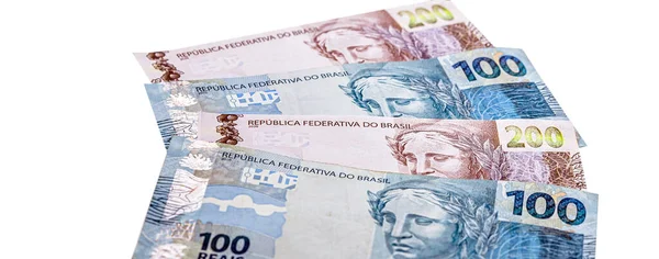 Сто Двести Реалов Деньги Бразилии Концепция Оплаты Кредита Прибыли Богатства — стоковое фото