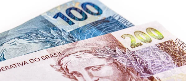 Bankovky 100 200 Reais Peníze Brazílie Pojem Platby Úvěru Zisk — Stock fotografie