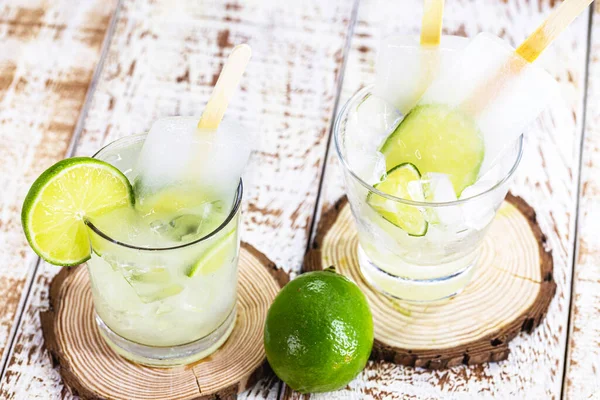 Lemon Cachaca Popsicle Drink Brazil Called Caipirinha Served Alcoholic Drink — Stock Photo, Image