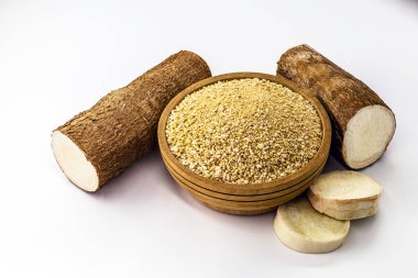 zemin unu ve kızarmış Brezilya kasvavası, adı Polvilho, cassava nişastası, carim veya sakız, nişasta, castelinha veya uaipi, maniva.
