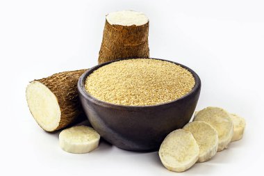 cassava flour in handmade pot, natural organic flour from brazil clipart