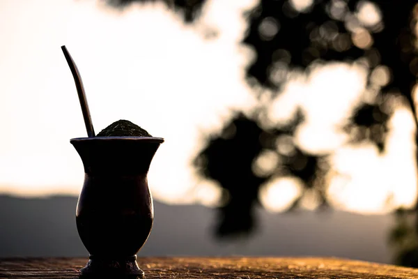 Chimarrao Tradicional Brasileño Yerba Mate Típica Bebida Sudamericana Con Serra —  Fotos de Stock