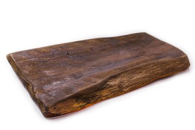 Kesme tahtası, el yapımı ahşap mutfak tahtası, klasik kırsal mutfak aleti, izole edilmiş beyaz arka plan.