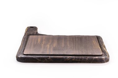 Mutfak aletleri, eski ahşap doğrama tahtaları, izole edilmiş beyaz arka plan.