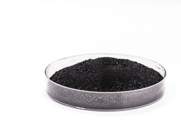 Placa Petri Con Polvo Negro Carbón Vegetal Polvo Utilizado Industria — Foto de Stock