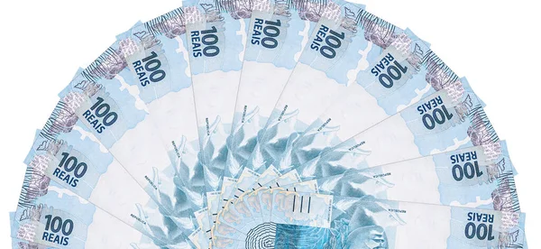 Diverse Banconote Cento Reais Dal Brasile Consistenza Del Denaro Brasiliano — Foto Stock