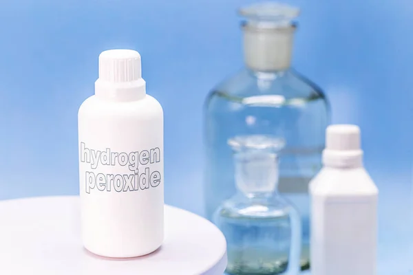 Πλαστικό Δοχείο Μπουκάλι Φάρμακο Γραμμένο Στα Αγγλικά Υπεροξείδιο Του Υδρογόνου — Φωτογραφία Αρχείου