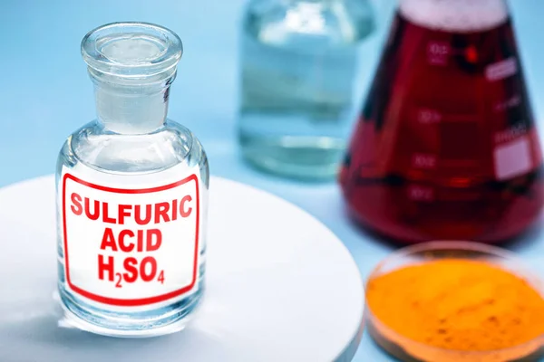 Flacone Reagente Con Descrizione Acido Solforico Acido Minerale Composto Dagli — Foto Stock