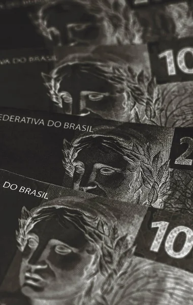 Dinero Brasil Sobre Fondo Oscuro Concepto Crisis Financiera Inflación Económica — Foto de Stock