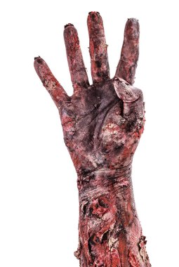 Dört parmaklı zombi eli, geri sayım izole edilmiş beyaz arka plan, cadılar bayramı eli.