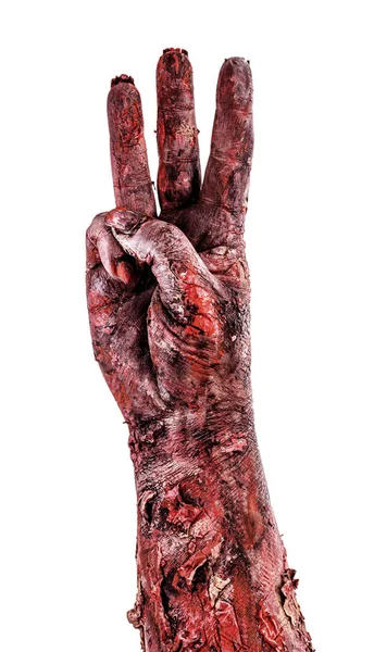 Zombie Ruka Třemi Prsty Odpočet Izolované Bílé Pozadí Halloween Ruka — Stock fotografie