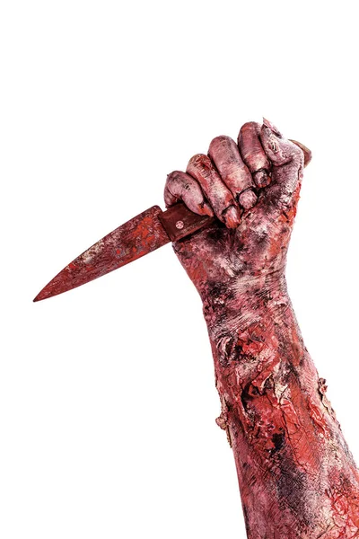 Mano Muerta Atacando Con Cuchillo Asesino Monstruo Sangriento Fondo Blanco — Foto de Stock