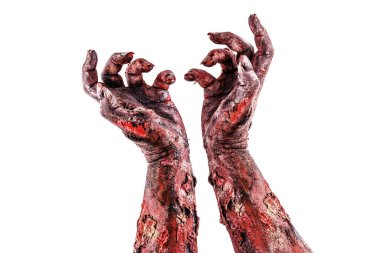 İki zombi el kalkıyor, beyaz arka plan, cadılar bayramı teması.