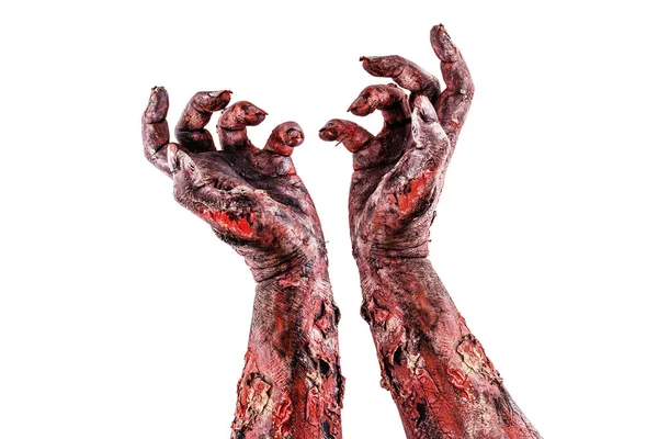 Dvě Zombie Ruce Vstávat Izolované Bílé Pozadí Halloween Téma — Stock fotografie