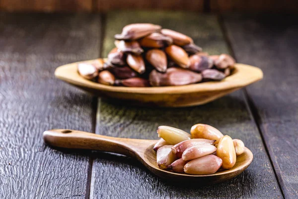 Spoon Cooked Pinho Seeds Typical Culinary Ingredient Southern Brazil — Foto de Stock