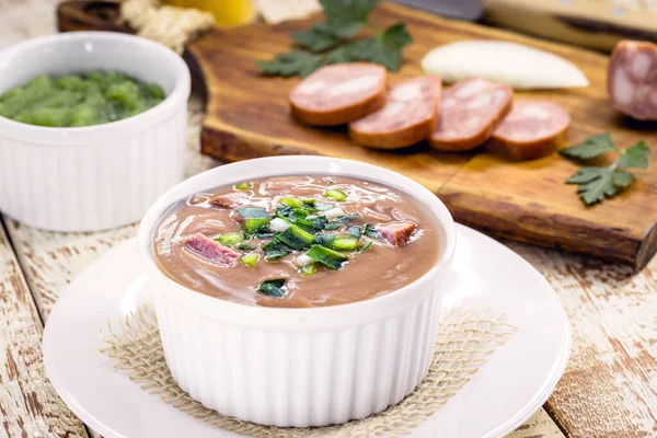 Caldo Feijão Brasileiro Sopa Feijão Caseiro Servido Quente Inverno Com — Fotografia de Stock