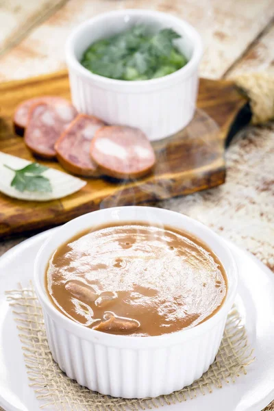 Caldo Feijão Brasileiro Sopa Feijão Caseiro Servido Quente Inverno Com — Fotografia de Stock