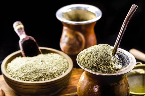 Chimarrao Yerba Mate Traditional Drink Brazil South America Served Wooden — Stockfoto