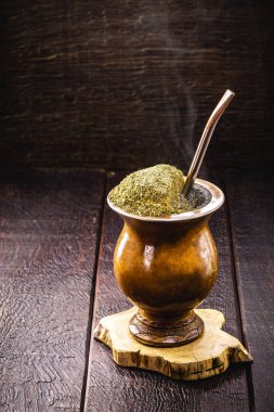Chimarrao with yerba mate, a traditional drink from Brazil and South America, served hot.