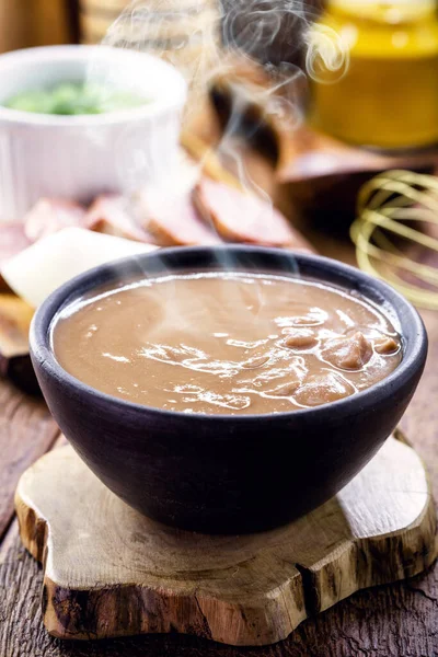 Caldo Feijão Brasileiro Sopa Feijão Caseiro Servido Quente Inverno Com — Fotografia de Stock