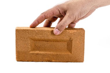 El ele tutuşan tuğla bloklar, inşaat işleri, kopyalama alanı.