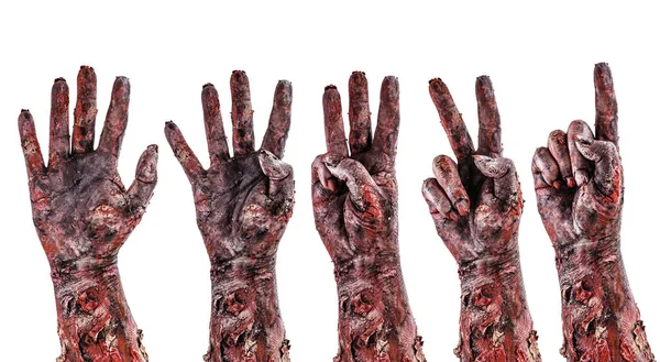 Zombie Mano Cuenta Atrás Día Muerte Concepto Halloween Fondo Blanco — Foto de Stock